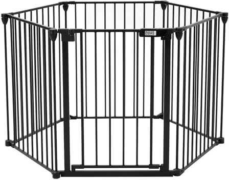 The Fellie Feuerschutzgitter aus Metall, Treppenschutzgitter für Hunde & Türen, 6 Panel, Faltbares Hundegitter mit Automatischem Schließen, Laufgitter Sicherheitsbarriere Raumteiler für