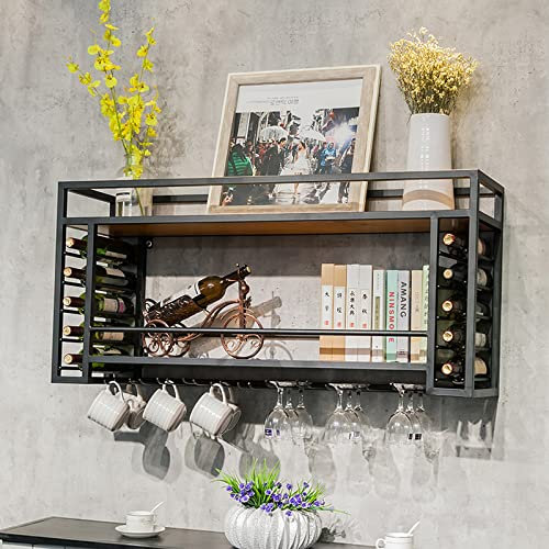 Weinregal zur Wandmontage mit Glashalter, umgekehrtes Weinglasregal aus Retro-Metall, multifunktionaler Flaschenhalter aus Eisen, schwebende Barregale (Größe: 120 * 30 * 55 cm) (Einfarbig 60
