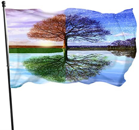Spiegelrahmen, vier Jahreszeiten, Baumflagge, 90 x 150 cm, doppelseitig, großes Banner, schöne Himmel, Wolken, bunter Baum, buntes Leben, Outdoor-Flaggen, zum Aufhängen, Standard-Flagge für Hof,