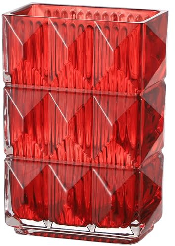 MCMCNCUIU Crystal Vase, Red Glass Vase for Flowers, Small Glass Vase, Glass Flower Vase, Heavy Duty Crystal Vase for Living Room, Bedroom, Dining Table, Office, Mantle, Wedding, Centerpieces, 7.9-Inch