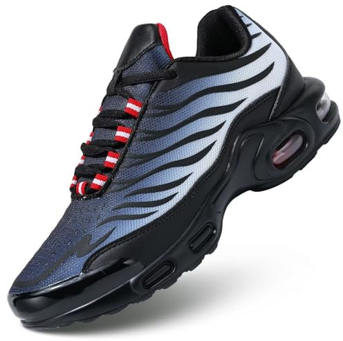 Herren Laufschuhe Air Low Top Schuhe für Männer Basketball Sneakers Mode Tennis Sport Fitness Cross Sneaker, schwarz grau, 44 EU