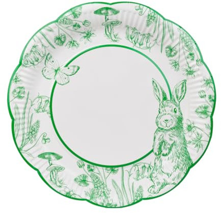 Talking Tables Lot de 10 assiettes en carton festonnées pour Pâques | Plats jetables écologiques pour fête d'anniversaire d'enfants, lapins mignons, toile du Jouy - Vert
