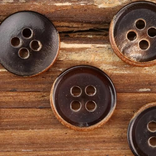 ZAZUZU 10 Stück 18 L = 12 mm Kaffeefarben große Knöpfe aus echtem Horn Anzug-Set runde Knöpfe aus natürlichem Büffelknochen Horn Mantel 4-Loch-Knöpfe zum Basteln