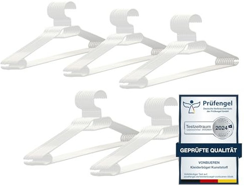 50 x Kleiderbügel weiß Plastik VonBueren | mit 360° Drehhaken | platzsparend | 100% Recyclingkunststoff | hergestellt in der EU | ca. 40,5 x 21 cm