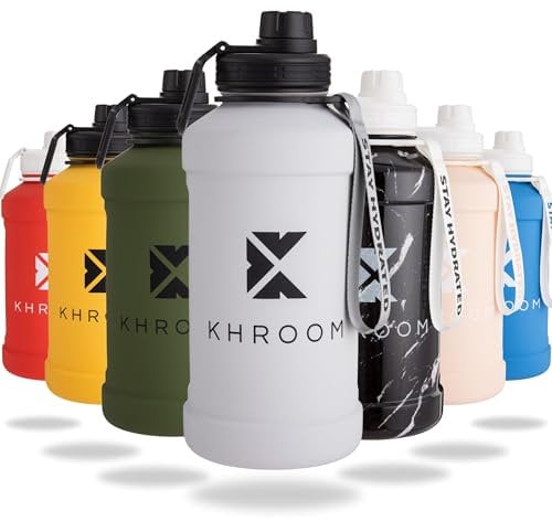 Khroom Botella deportiva de acero inoxidable 1,3L o 2,2L – Para bebidas con gas, irrompible, a prueba de fugas, ideal para deportes, gimnasio, fitness y actividades al aire libre - 1 litro | Gris