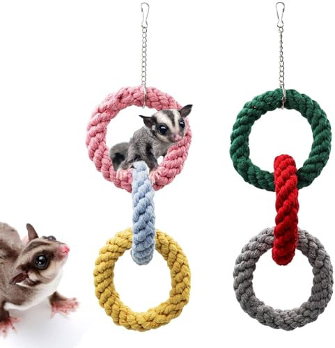 2er Pack Sugar Glider Hängende DREI-Ring-Kletterspielzeuge, Bunte Sugar Glider Schaukelspielzeuge, Sugar Glider Hamster Ratten Spielzeug, Käfigzubehör für Frettchen Hamster Eichhörnchen Papageien