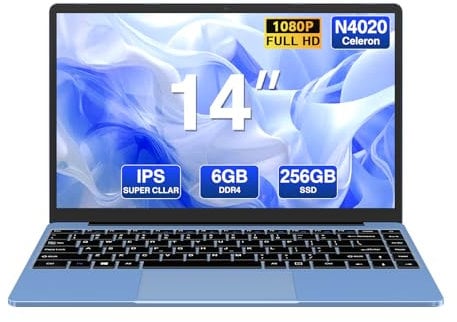 WOZIFAN Laptop 14 Zoll Win 11 Metallgehäuse 256 GB SSD Extends 1TB Notebook Leichter mit Dual WiFi 2.4G+5G FHD Bluetooth USB HDMI Kabellose Maus und deutsche Silikon-Tastaturabdeckung - Blau