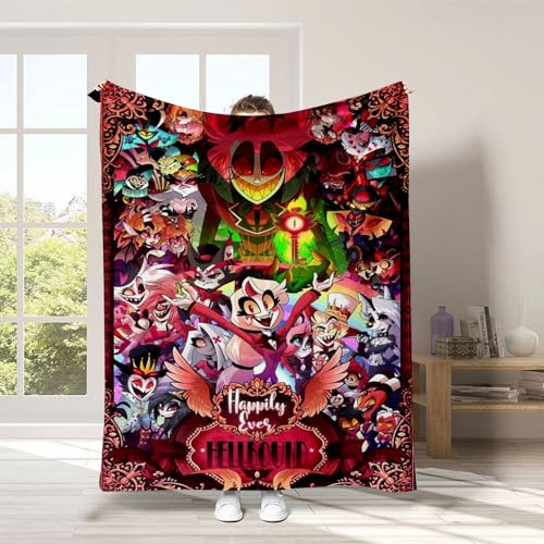 Jilijia Hazbin Hoteldecke, Alastor/Angel Dust, Anime-Decke, ultraweich, Flanell, für alle Jahreszeiten, warme Decke für Zuhause, Bett, Sofa und Reisen