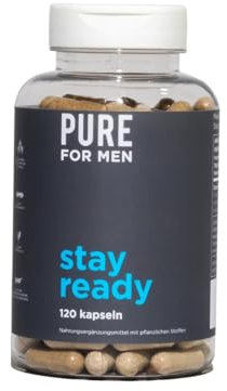 Pure for Men Original Darmreinigung Stay Ready Fiber Ballaststoffe Kapseln Nahrungsergänzung,120 Stück Vegan - Regelmäßige Verdauung mit Flohsamenschalen,Chiasamen, Haferfasern,Proprietäre Formel