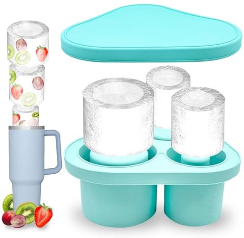 PICKONA Ice Cube Tray for 30-40Oz Stanley Cup Accessory, Silicone Ice Cube Maker with Lid for Making 3 Hollow Cylindrical Ice Cube Molds for Coffee, Ice Drink, Juice, Whiskey, Chilling Cocktails