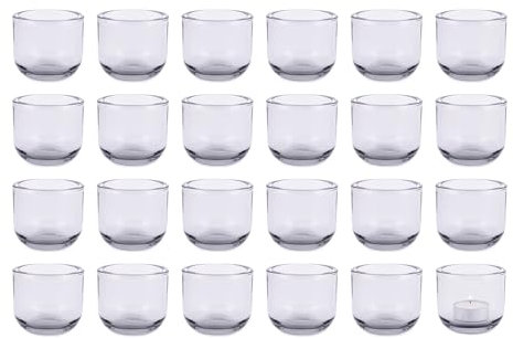 pajoma® Teelichthalter 24er Set aus Grauglas - H 6.5 Ø 7.2 cm | Kerzengläser für Teelichter, Geburtstag, Urlaub, Party, Dekoration