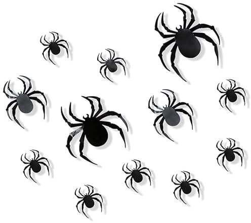 12 x Spinnen-Aufkleber, entfernbar, 3D-Halloween-Aufkleber, dekorativer Kunststoffaufkleber