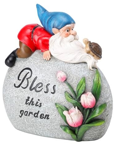 Gnomes Outdoor Decor, Garden Stone Statues, Novelty Gnome Play with Turtle