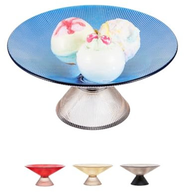 SPRINGBOW Frutero de cristal, cuenco decorativo azul de 10 pulgadas, cuencos decorativos para decoración del hogar, cuenco central para mesa de entrada, plato de dulces y exhibición esencial, cuenco