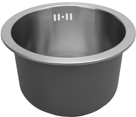 Lavello Rotondo Singolo in Acciaio Inox Lavello Rotondo Lavello da Cucina Piccolo Diametro Esterno 28 Cm con Filtro (Spazzolato)