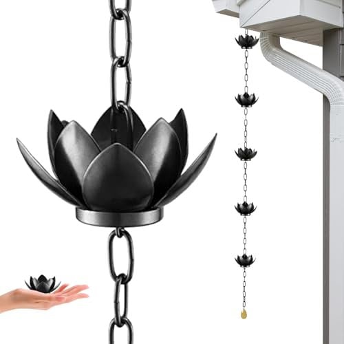 Rain Chains for Gutters, 3.9Ft Rain Catcher Chain 12 Lottus Cups Rain Chains for Gutters Metal Rain Chains for Outside Divert Water Effective Draining Gutter Chain Downspout