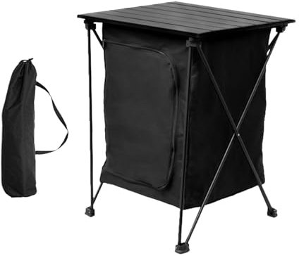 Zusammenklappbarer Campingschrank, Küchentisch, 2 Ebenen, Lagerschrank, Organizer für Veranstaltungen, Camping, Grillen, Hinterhof, Schwarz