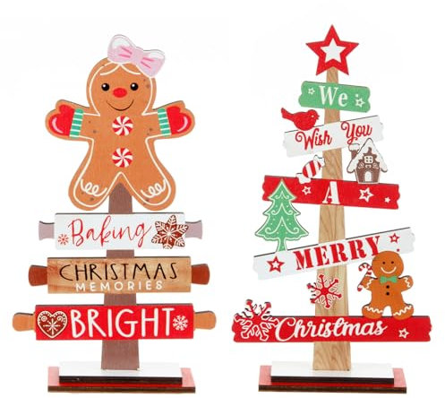 Lnjya 2 piezas decoración de mesa de Navidad de madera, cartel de mesa de Navidad, decoración de mesa de invierno para el hogar, fiesta, oficina, mesa de comedor, decoración de mesa de Navidad