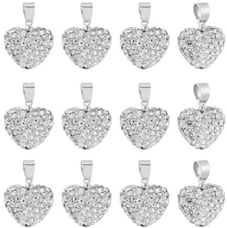 PH PandaHall 12 Stück 15mm Kristall Herzanhänger Strass Herz Anhänger Aus Ton Armbandanhänger Für Halsketten Ohrringe Schmuckherstellung Party Valentinstag