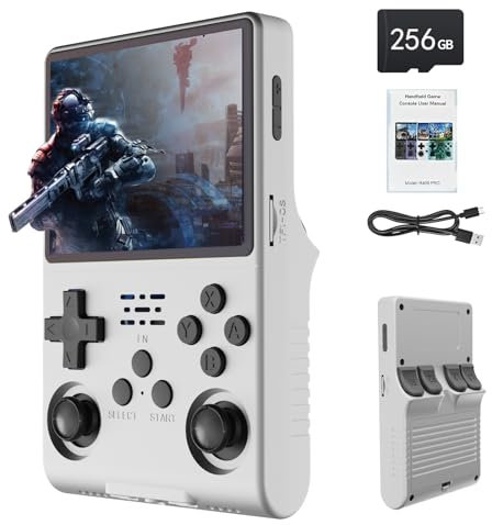 Consola de Juegos portátil R40S, 30.000 Juegos Retro en 1 Consola de Juegos con Sistema de código Abierto Linux, Tarjeta TF de 256 GB, Pantalla IPS de 3,5» y batería de 3.800 mAh (Blanco)