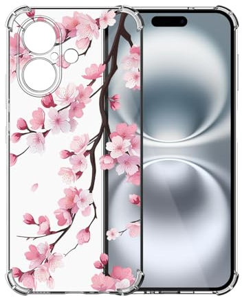 Xkladz Transparente Hülle für iPhone 16, Handyhülle Klare Stoßfeste Weiches TPU Silikon Case Soft Schutzhülle mit Blumen Motiv für Mädchen Jungen Dünn Slim Cover for iPhone 16, Sakura