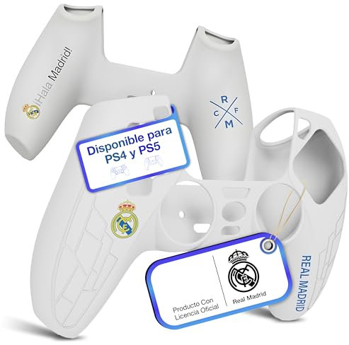 Fantroller® Funda para mando de PS5 con diseño oficial del Real Madrid para máxima protección y agarre, funda para mando de Playstation 5, disponible en azul y blanco