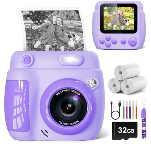 Camara Fotos Infantil Instantanea,LETSHAHA 1080P 20MP 10X 2.4 Pulgada Camara de Fotos Instantaneas con 32 GB Tarjeta y Tres Rollos de Papel para Impresora, Regalos para Niños de Entre 5 y 12 Años