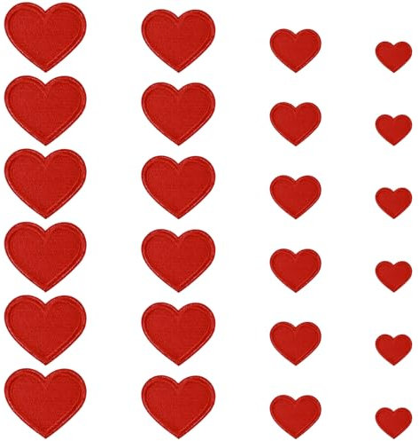 24 PCS Heart Shape Iron on Patches 4 Sizes Mini Cute Heart Patches for Clothing Embroidered Applique Valentines Love Shape Iron on Mini Sew on Patch for Jackets Backpacks Dress Hat DIY (Red)