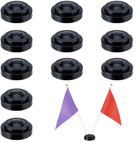 SUPERFINDINGS 12Pcs Miniature Flag Stand Base Two Hole Desk Flag Holder Black Mini Flag Stand Plastic Lightweight Smooth Flag Holders for Display Small Mini Flags 6.3x2.5cm