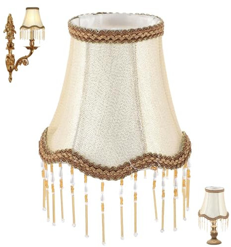 Lyoveu Lampenschirm 70er Jahre, Retro/Vintage, Stoff, Rund, 15x12x8 cm, Perlen- und Quastenmuster, Schreibtischleuchten, Wandleuchten, Pendelleuchten, Bodenleuchten