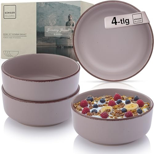Sänger Bombay Basalt | Steingut Schüssel Set 4 teilig, Müslischalen für 4 Personen, Schalen, kratz- mikrowellen- spülmaschinenfest, Kleine Schüsseln Tiefe Teller lila 700 ml | VALUE COLLECTION