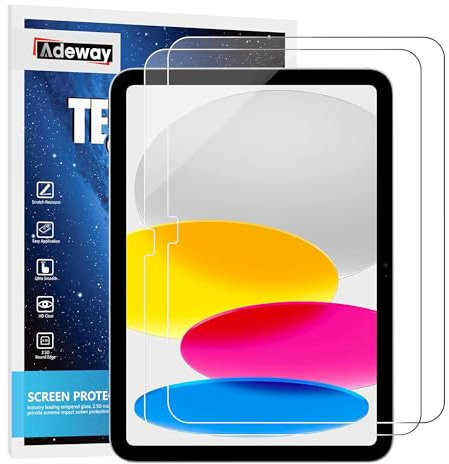 Adeway 2 Pack Protector de Pantalla para iPad 11th A16-10th Gen(iPad A16 11-inch 2025-10.9-inch 2022), Vidrio Templado, Resistente a Rasguños, Pantalla Clara, Compatible con Apple Pencil