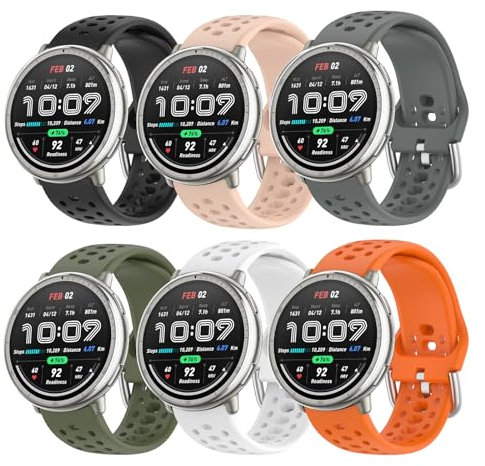 ENCorrea 6 Pezzis 20mm Cinturino per Amazfit Active 2/Active/Garmin Vivoactive 5/Amazfit GTS/GTS 2/2 Mini, Regolabile Sportiva Cinturino in Silicone Morbido di Ricambio per Smartwatch.(No host)