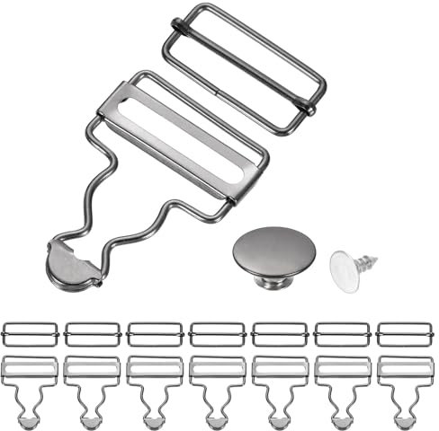 sourcing map Metall-Overall-Schnallen, insgesamt Hosenträger-Clips, verstellbare Schnalle, Ersatz mit Schiebern und Knöpfen, Dunkelgrau, 1-3/8