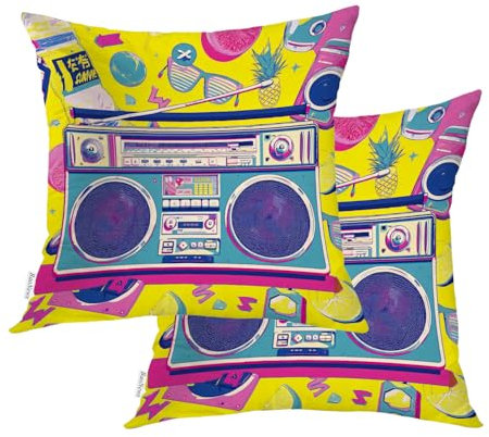 BaoNews Boombox-Stereoanlagen-Kissenbezüge mit verstecktem Reißverschluss für Haare, Haut, quadratisch, 50,8 x 50,8 cm, 2 Stück