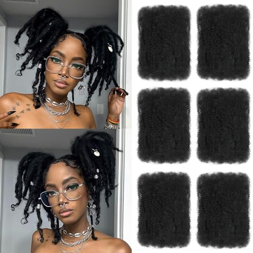 XIIMENALU Afro Kinky Curly Braiding Bulk Hair For Mini Twists Afro Kinkys Bulk Synthetic Hair Cuban Twist Hair Soft Locs Micro Spring Twist For Dreadlocks Loc Repair (1B#, 8 Inch (Pack of 6))