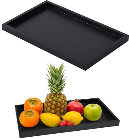1 Stück Tablett Schwarz, Rechteckiges Serviertablett aus Holz 32 X 20 X 2cm, Vielseitig für Küche, Restaurant und Bar, Sicher und Langlebig