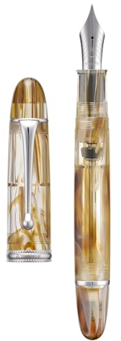 Asvine V800 Fountain Pen – Vacuum Filling System with Large Ink Capacity – Smooth Number 8 Extra Fine Nib with Gift Case and Wrench- Brown White