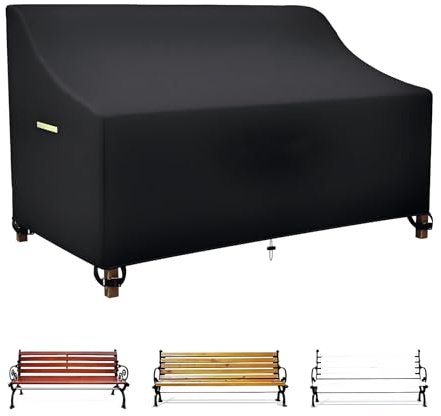 Gartenbank Abdeckung Wasserdicht, Schutzhülle für Gartenbank 2-Sitzer, 600D Oxford Abdeckplane Gartenbank, UV-Beständig, mit Feste Schnalle und Kordelzug, 135x67x65/91cm