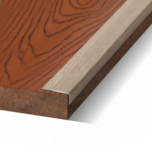 Generisch L-förmige Treppenkantenleiste, Metallverkleidung, Übergangskantenstreifen aus Vinyl zu Holz, Treppenstufenkantenschutz für Trittstufen, 9,27 m, Dunkles helles Holzfinish