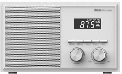 Silva Schneider Mono 1976 BT – Retro Bluetooth Radio mit FM, LED-Anzeige, Uhr & Datum, Doppelalarm, 20 Senderspeicher, Schlummer- & Sleep-Timer, 50 W Musikleistung, Kopfhöreranschluss – Weiß