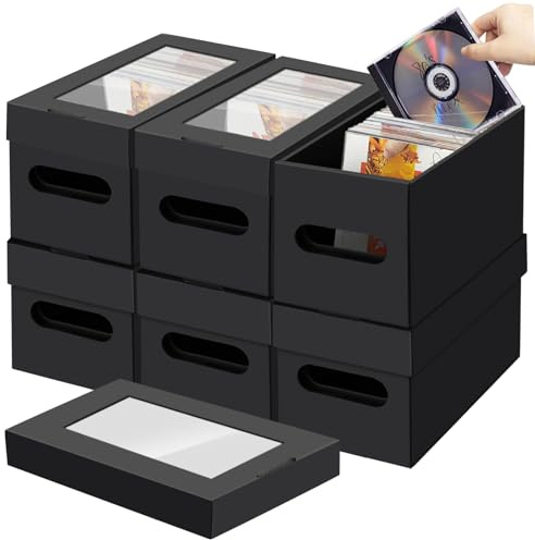 AOBOPLE 6 piezas Caja de almacenamiento para CD, contenedor de almacenamiento para CD para 180 CDs en fundas de joyero completas, 360 CDs en fundas delgadas y 990 CDs en fundas para CD/DVD
