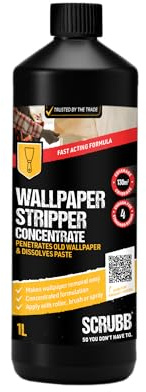 SCRUBB Wallpaper Stripper Concentrate 1L – Fast Acting Formula, Dissolves Wallpaper Paste, Covers Up to 130m², Easy Apply Roller Brush or Spray