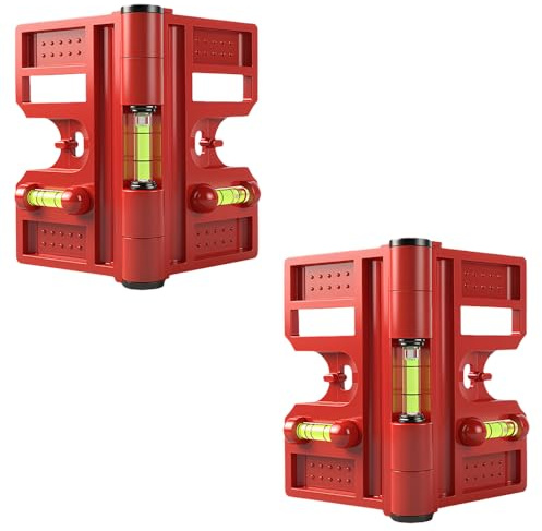 2 Stück Pfosten-Wasserwaage Magnetisch, 270° Faltbare Rohr-Wasserwaage mit 3 Libellen für Zaunpfosten, Säulen und Geländer, Rot