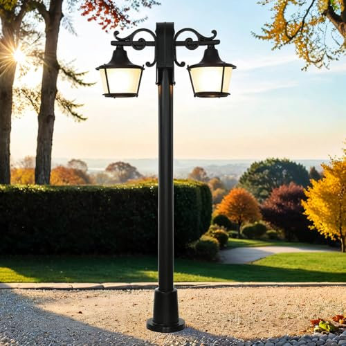 Licht-Erlebnisse Stehlampe Außen Schwarz 2-flammig H 122cm Glasschirm Rustikal Stehleuchte Wegeleuchte Gartenbeleuchtung Terrasse