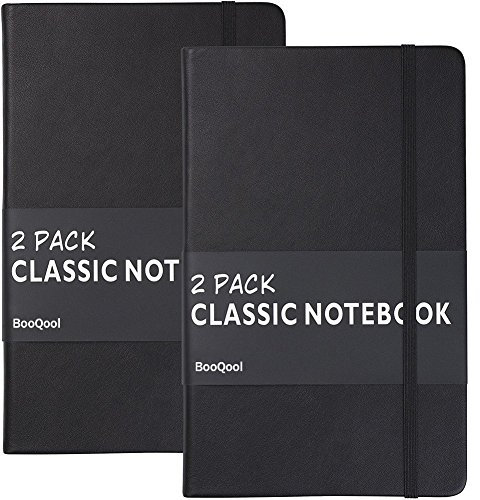 Liniert Notizbuch/Notizblöcke (2er Pack) - Premium Dickes Papier 120g / m², Kunstleder Schreibheft, Schwarz, Hardcover, Groß, Zeitschriften, Gefüttert (5 x 8,25) von Lemome
