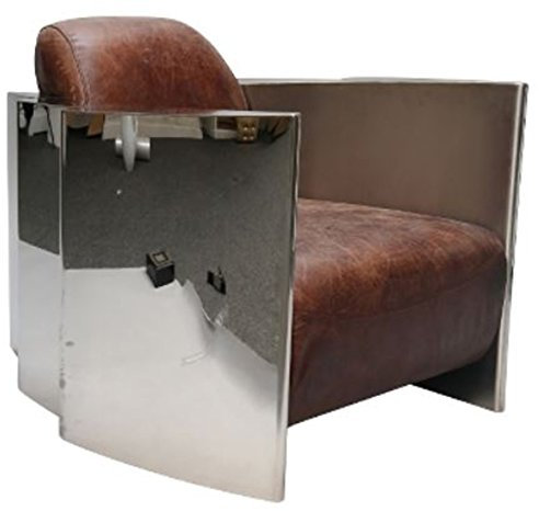 Casa Padrino Echtleder Club Sessel Vintage Braun/Silber 68 x 89 x H. 73 cm - Luxus Qualität