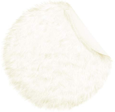 CelinaTex Plush Läufer rund 90 cm weiß hochfloriger Fellimitat Bettvorleger Kunstfell Langhaar Flurteppich