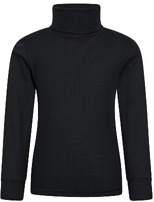 Mountain Warehouse Talus Kids Roll Neck Top - Quick Wicking Jumper, Easy Care Turtle Neck Tee, Warm Thermal Baselayer, Lightweight - for Winter, Walking, Hiking Black Kids Size 9-10 Years