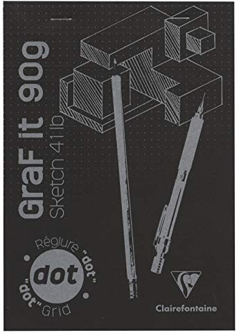 Clairefontaine 96843C Skizzenblock Graf it, DIN A5, 14,8x21 cm, 80 Blatt, 90g, DOT Lineatur, geheftet, ideal für Trockentechiken, 1 Stück, Schwarz